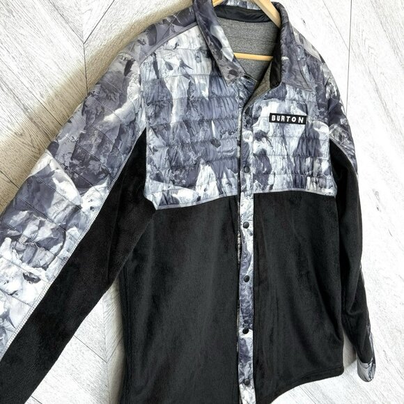 BURTON Backside Reversible Fleece Jacket Mens Size Large Gray Black Quilted - Picture 3 of 9